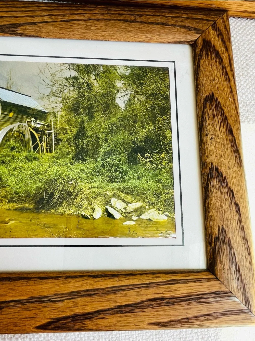 (2) Vintage MCM Foil Art Classic Oak Wood Picture Frames